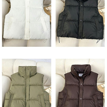 Womens Cropped Puffer Vest Stand Collar Sleeveless Gilet Padded Jacket