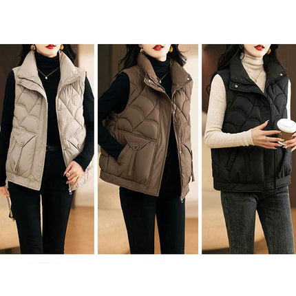 Women's Casual Outerwear Puffer Vest Zip Up Padded Gilet Sleeveless Coats with Pockets