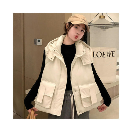Women's Puffer Hooded Vest Quilted Padded Gilet Jacket Zip Up Warm Outerwear