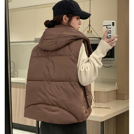 Women's Puffer Hooded Vest Quilted Padded Gilet Jacket Zip Up Warm Outerwear