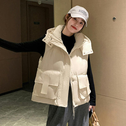 Women's Puffer Hooded Vest Quilted Padded Gilet Jacket Zip Up Warm Outerwear