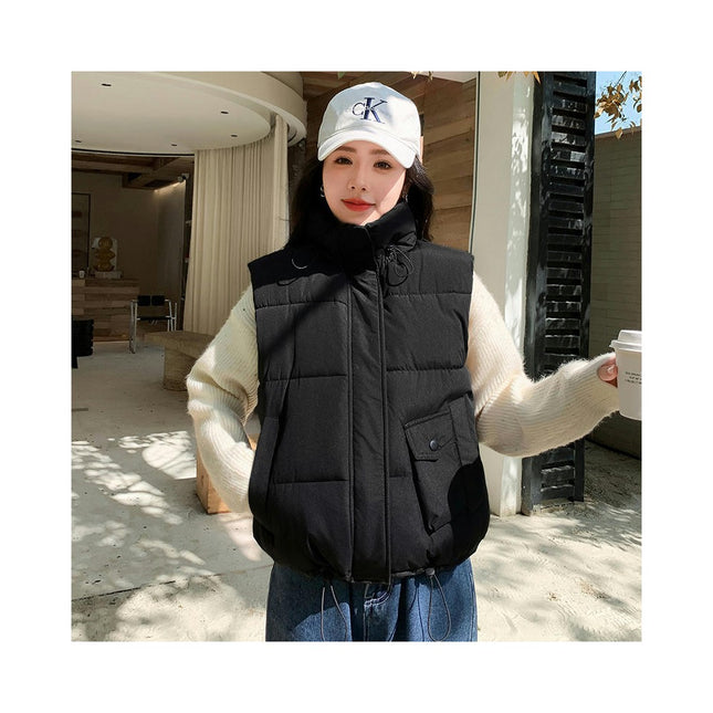 Womens Zip Up Sleeveless Puffer Vest Stand Collar Padded Jacket Coat