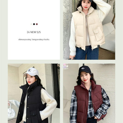 Womens Zip Up Sleeveless Puffer Vest Stand Collar Padded Jacket Coat
