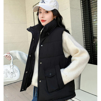 Womens Zip Up Sleeveless Puffer Vest Stand Collar Padded Jacket Coat