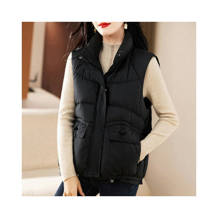 Women Padded Puffer Vest Stand Collar Zip Up Gilet Coats with Pockets