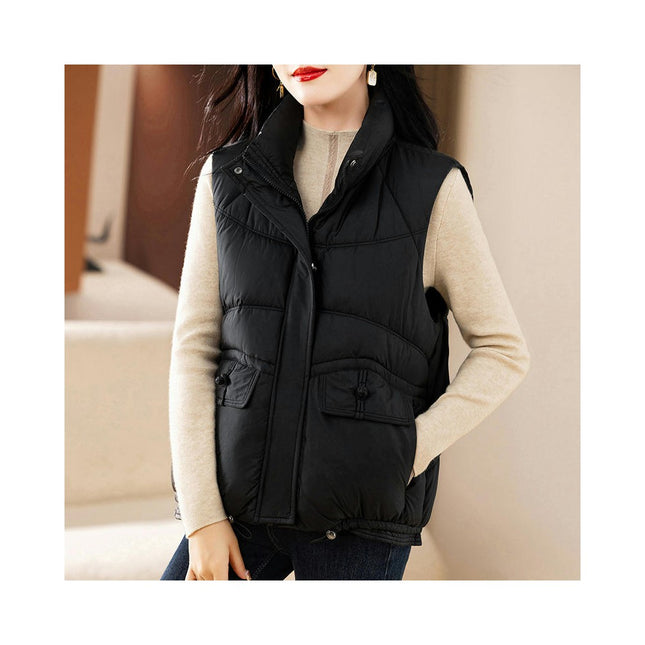 Women Padded Puffer Vest Stand Collar Zip Up Gilet Coats with Pockets