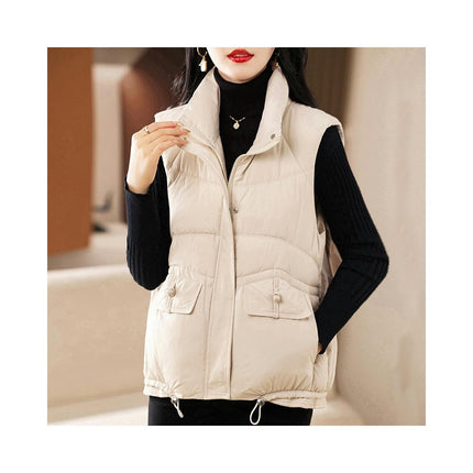 Women Padded Puffer Vest Stand Collar Zip Up Gilet Coats with Pockets