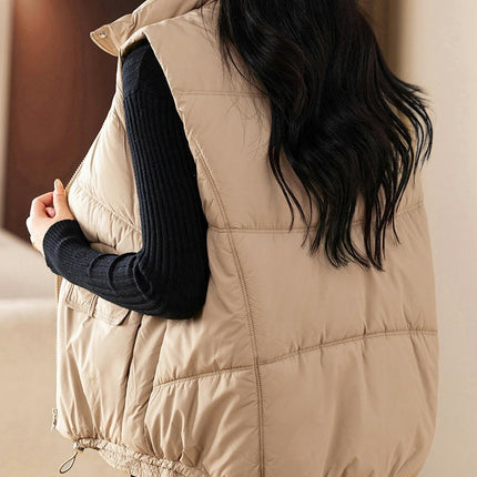 Women Padded Puffer Vest Stand Collar Zip Up Gilet Coats with Pockets