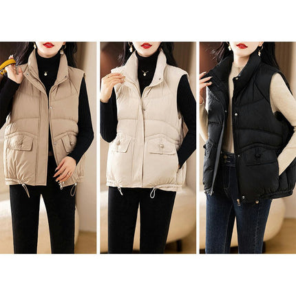 Women Padded Puffer Vest Stand Collar Zip Up Gilet Coats with Pockets