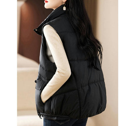 Women Padded Puffer Vest Stand Collar Zip Up Gilet Coats with Pockets
