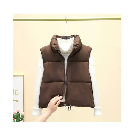 Womens Winter Crop Puffer Vest Lightweight Sleeveless Padded Gilet Coat Stand Collar Outwear