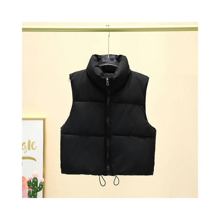 Womens Winter Crop Puffer Vest Lightweight Sleeveless Padded Gilet Coat Stand Collar Outwear