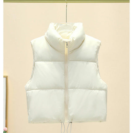 Womens Winter Crop Puffer Vest Lightweight Sleeveless Padded Gilet Coat Stand Collar Outwear