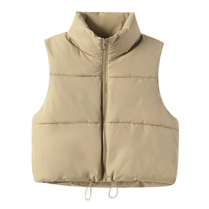 Womens Winter Crop Puffer Vest Lightweight Sleeveless Padded Gilet Coat Stand Collar Outwear