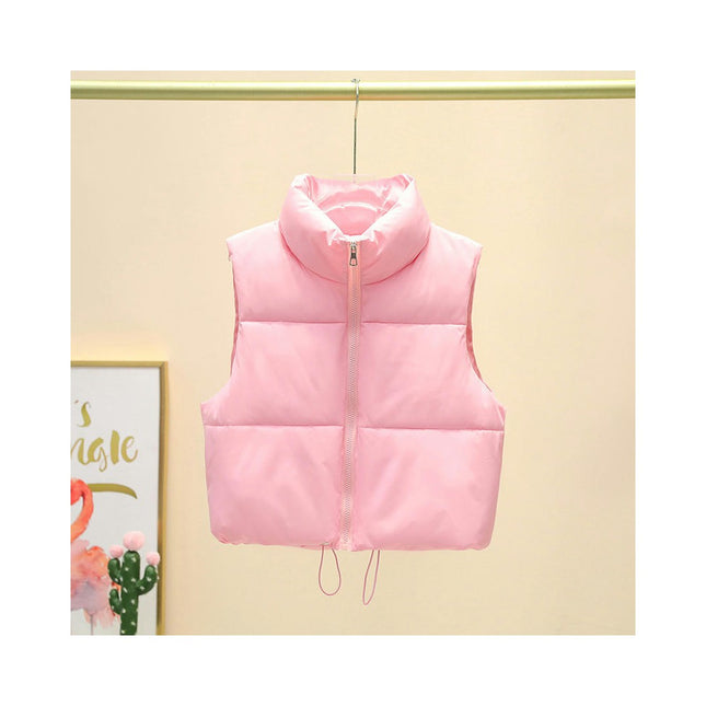 Womens Winter Crop Puffer Vest Lightweight Sleeveless Padded Gilet Coat Stand Collar Outwear