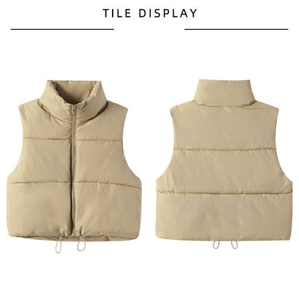 Womens Winter Crop Puffer Vest Lightweight Sleeveless Padded Gilet Coat Stand Collar Outwear