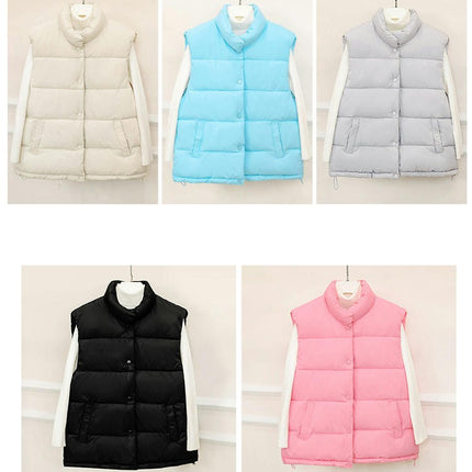 Womens Quilted Puffer Vest Padded Warm Winter Jacket Stand Collar Gilet
