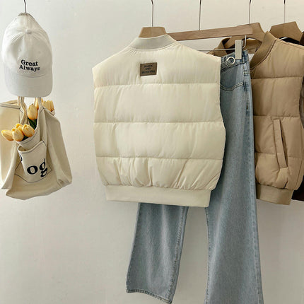 Women Cropped Puffer Vest Sleeveless Winter Outerwear Warm Stand Collar Gilet