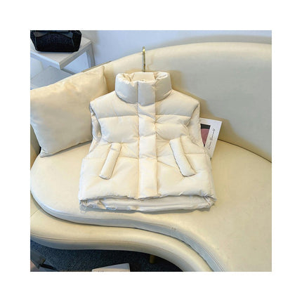 Women Cropped Puffer Vest Sleeveless Winter Outerwear Warm Stand Collar Gilet