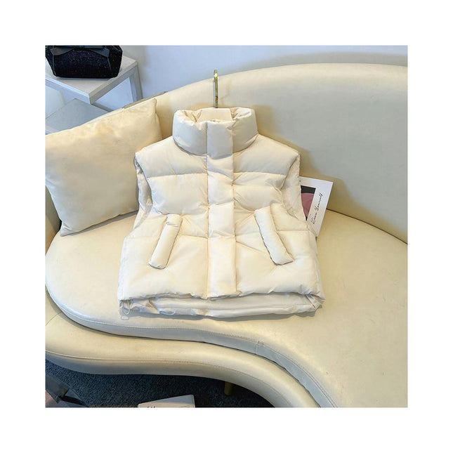 Women Cropped Puffer Vest Sleeveless Winter Outerwear Warm Stand Collar Gilet
