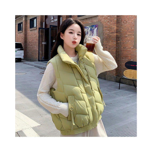 Puffer Vest Women Zip Up Sleeveless Stand Collar Outerwear Winter Warm Jacket Coat