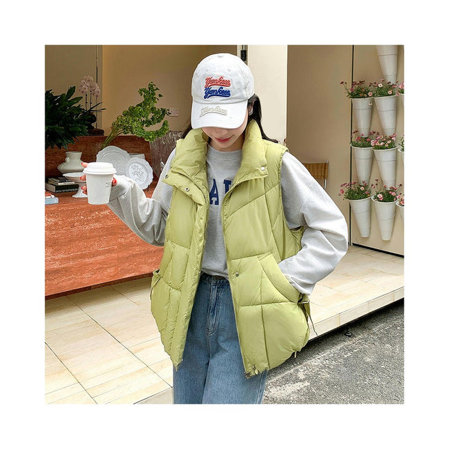 Women Puffer Vest Sleeveless Winter Zip Up Outerwear Warm Stand Collar Padded Gilet