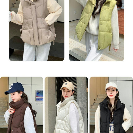 Women Puffer Vest Sleeveless Winter Zip Up Outerwear Warm Stand Collar Padded Gilet