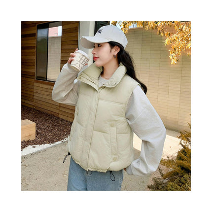 Women's Winter Cropped Vest Puffer Stand Collar Padded Sleeveless Jacket
