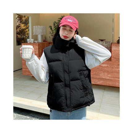 Women's Winter Cropped Vest Puffer Stand Collar Padded Sleeveless Jacket