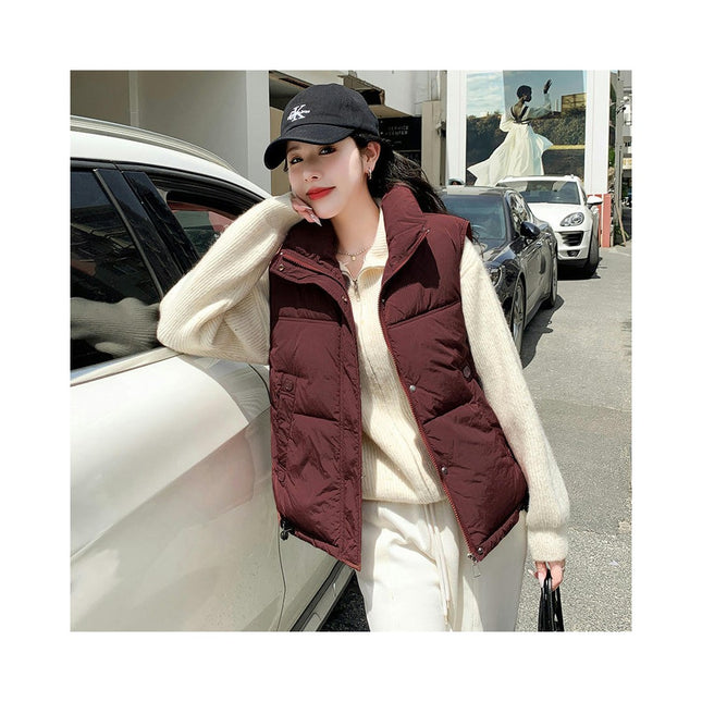 Women's Winter Cropped Vest Puffer Stand Collar Padded Sleeveless Jacket