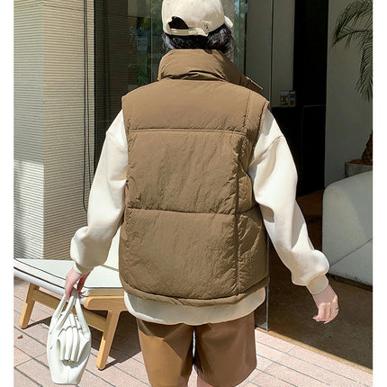 Women's Winter Cropped Vest Puffer Stand Collar Padded Sleeveless Jacket