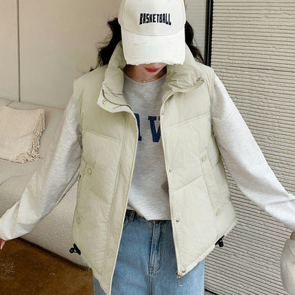 Women's Winter Cropped Vest Puffer Stand Collar Padded Sleeveless Jacket