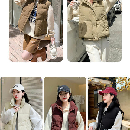 Women's Winter Cropped Vest Puffer Stand Collar Padded Sleeveless Jacket