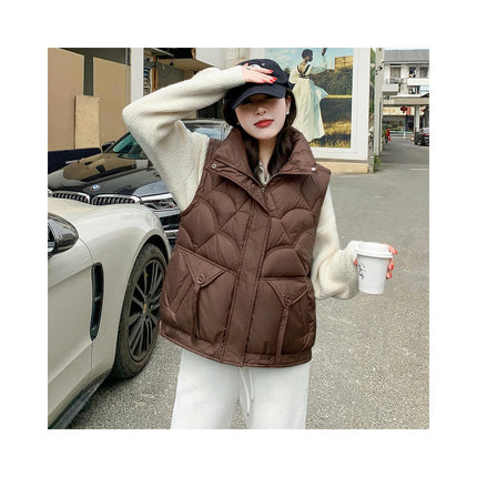 Women's Sleeveless Zip Up Puffer Vest Stand Collar Winter Padded Gilet Jacket