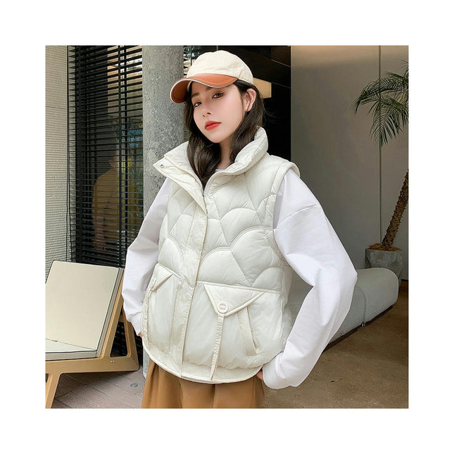 Women's Sleeveless Zip Up Puffer Vest Stand Collar Winter Padded Gilet Jacket