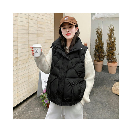 Women's Sleeveless Zip Up Puffer Vest Stand Collar Winter Padded Gilet Jacket