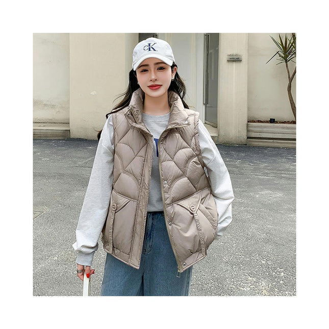 Women's Sleeveless Zip Up Puffer Vest Stand Collar Winter Padded Gilet Jacket