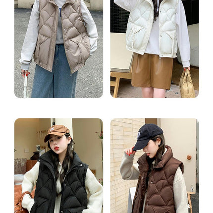 Women's Sleeveless Zip Up Puffer Vest Stand Collar Winter Padded Gilet Jacket
