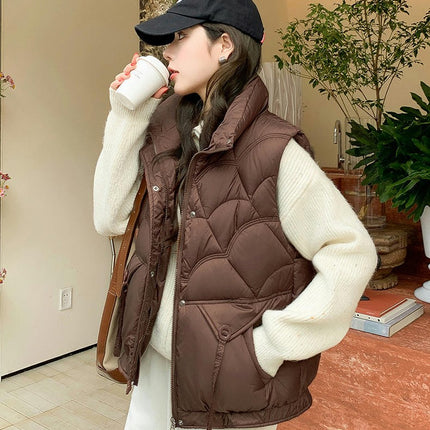 Women's Sleeveless Zip Up Puffer Vest Stand Collar Winter Padded Gilet Jacket