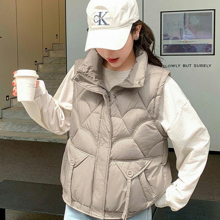 Women's Sleeveless Zip Up Puffer Vest Stand Collar Winter Padded Gilet Jacket