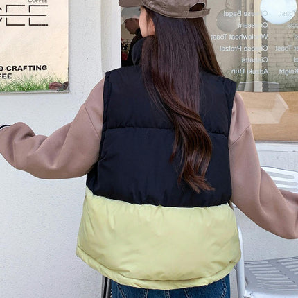 Womens Cropped Puffer Vest Stand Collar Sleeveless Padded Coat with Pockets