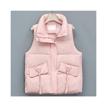 Puffer Vest Women Sleeveless Winter Cropped Outerwear Warm Stand Collar Coat