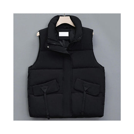 Puffer Vest Women Sleeveless Winter Cropped Outerwear Warm Stand Collar Coat