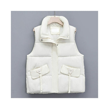 Puffer Vest Women Sleeveless Winter Cropped Outerwear Warm Stand Collar Coat