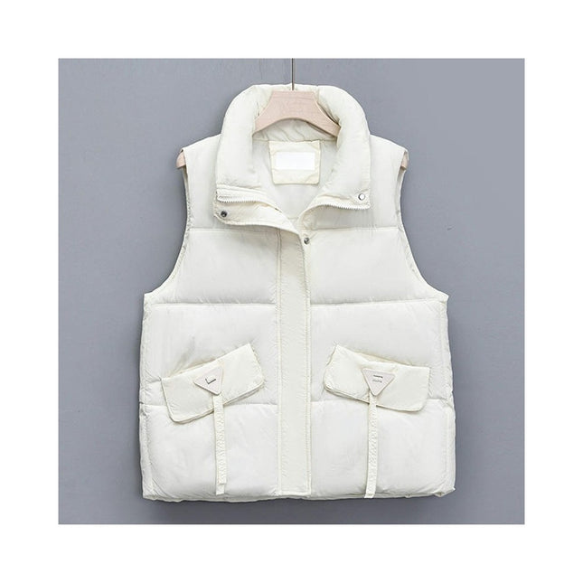 Puffer Vest Women Sleeveless Winter Cropped Outerwear Warm Stand Collar Coat