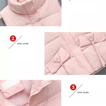 Puffer Vest Women Sleeveless Winter Cropped Outerwear Warm Stand Collar Coat