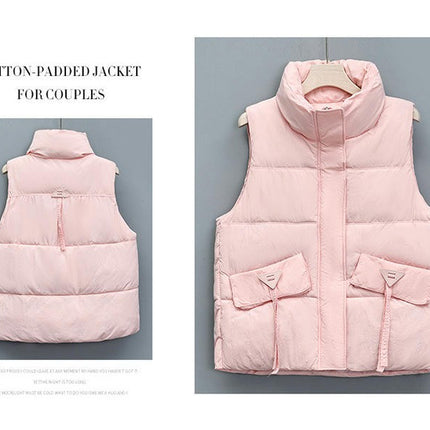 Puffer Vest Women Sleeveless Winter Cropped Outerwear Warm Stand Collar Coat