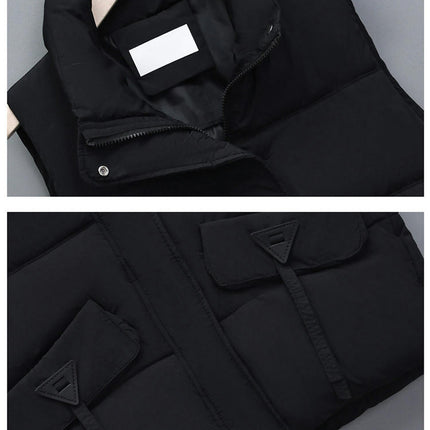 Puffer Vest Women Sleeveless Winter Cropped Outerwear Warm Stand Collar Coat