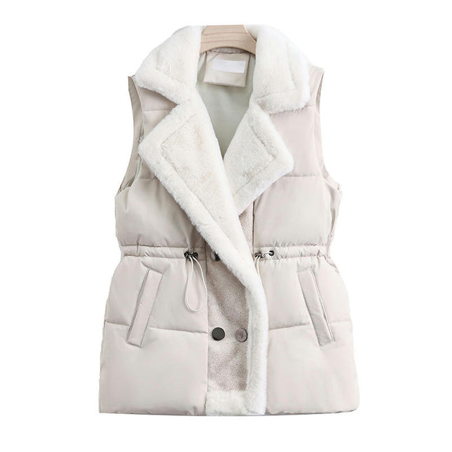 Women's Fleece Puffer Vest Sleeveless Winter Warm Puffer Jacket Outerwear