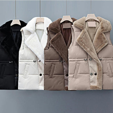 Women's Fleece Puffer Vest Sleeveless Winter Warm Puffer Jacket Outerwear